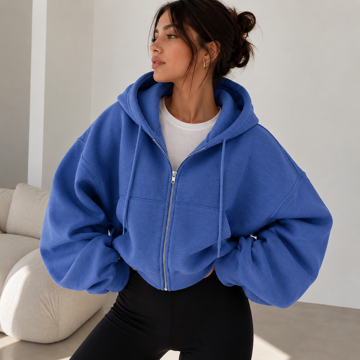 Oversized Cropped Zip-Up Streetwear Hoodie