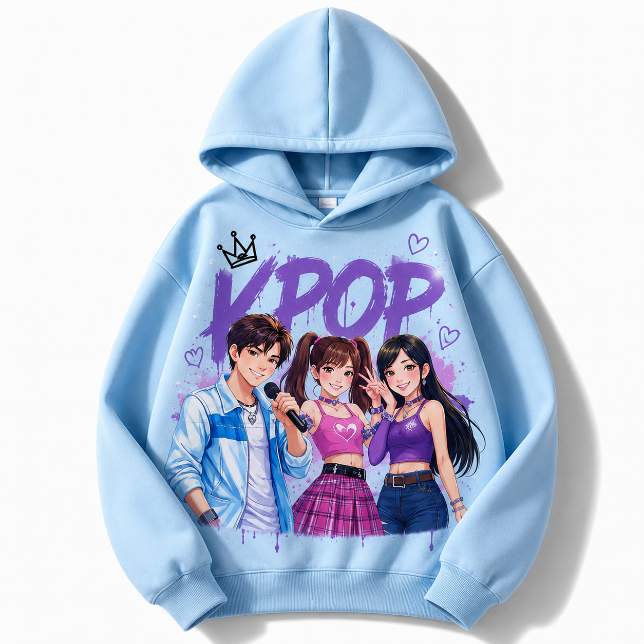 Moletom em várias cores da coleção K-Pop para crianças de 3 a 14 anos.