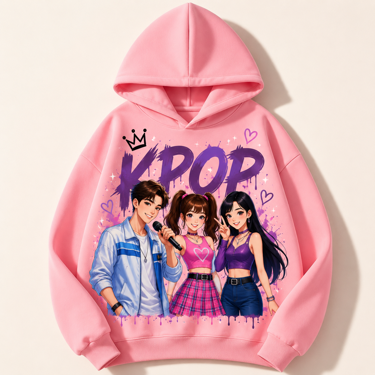 Moletom em várias cores da coleção K-Pop para crianças de 3 a 14 anos.