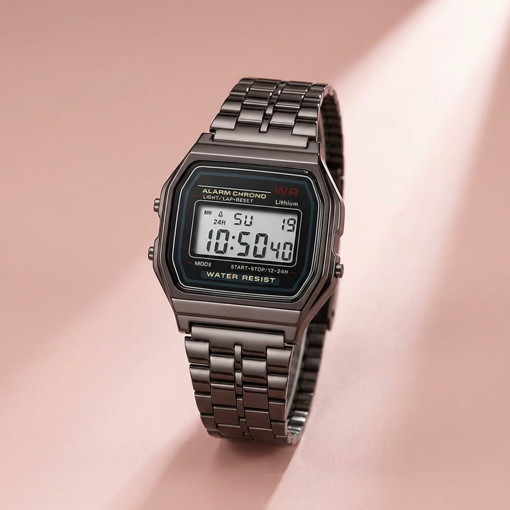 Retro Digital Watch – Rose Gold & Silver