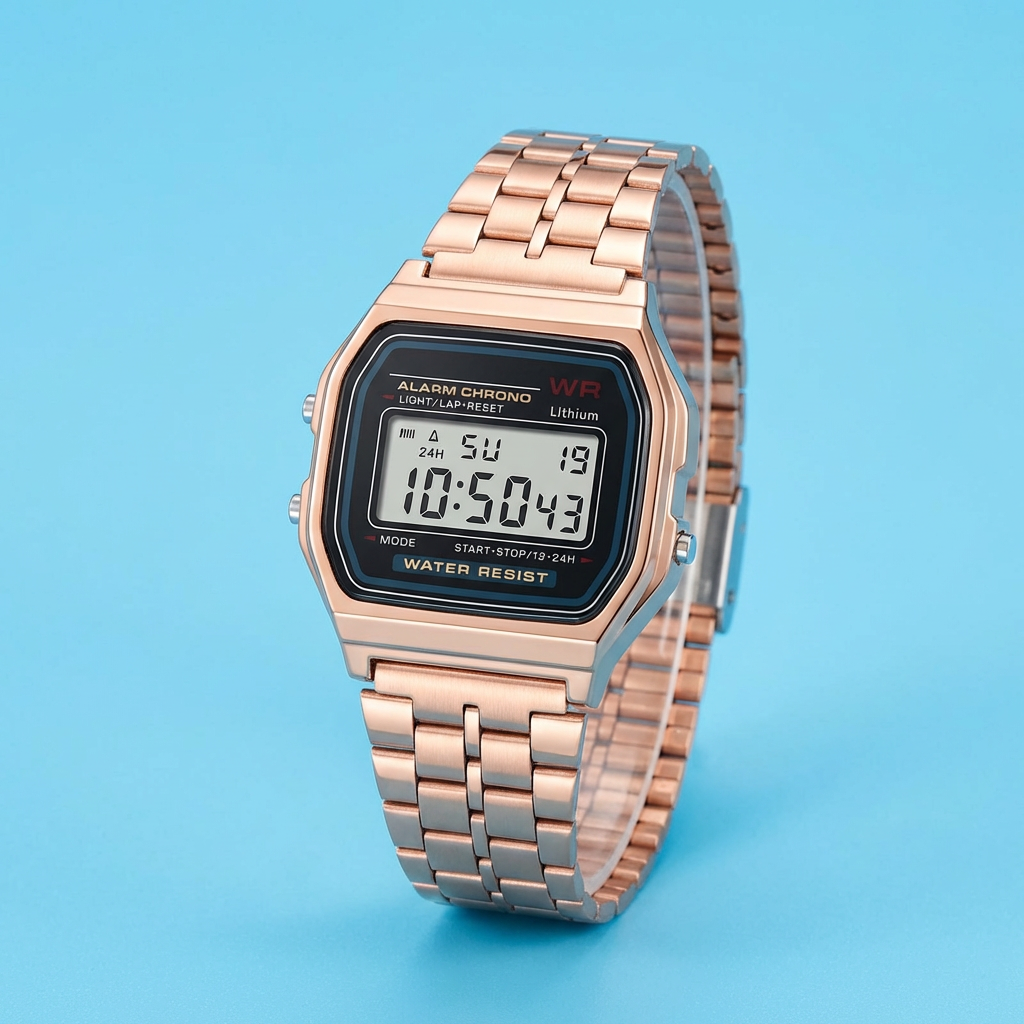 Retro Digital Watch – Rose Gold & Silver