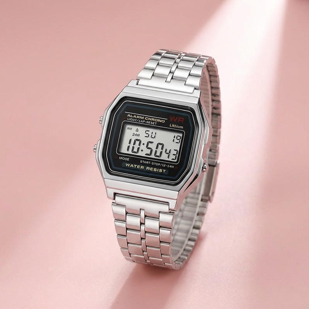 Retro Digital Watch – Rose Gold & Silver