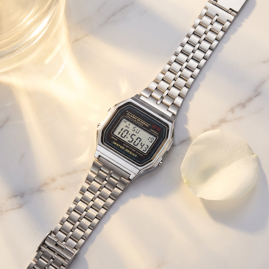 Retro Digital Watch – Rose Gold & Silver