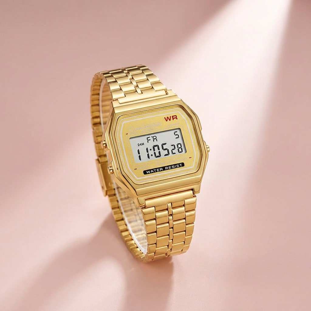 Retro Digital Watch – Rose Gold & Silver