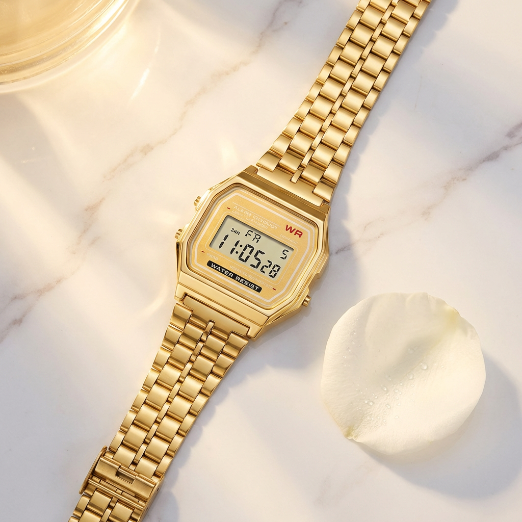 Retro Digital Watch – Rose Gold & Silver