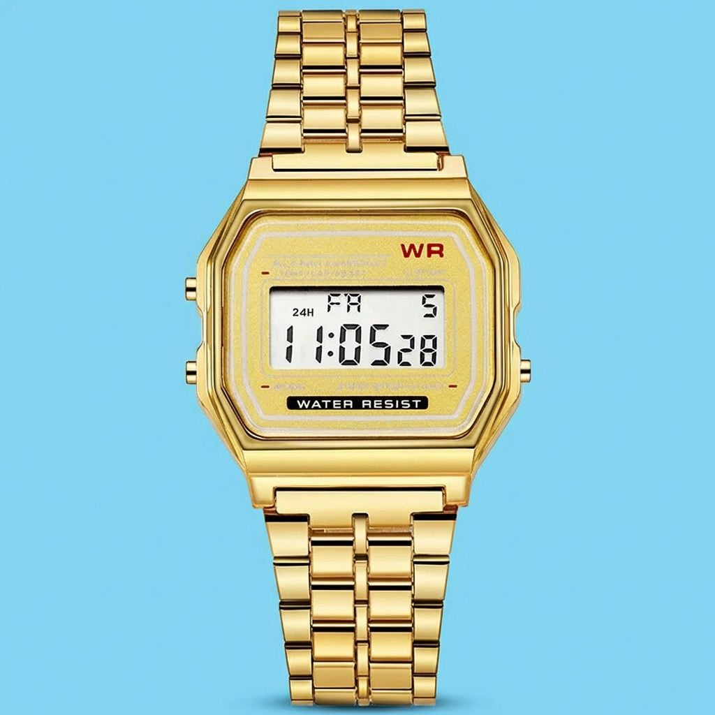 Retro Digital Watch – Rose Gold & Silver
