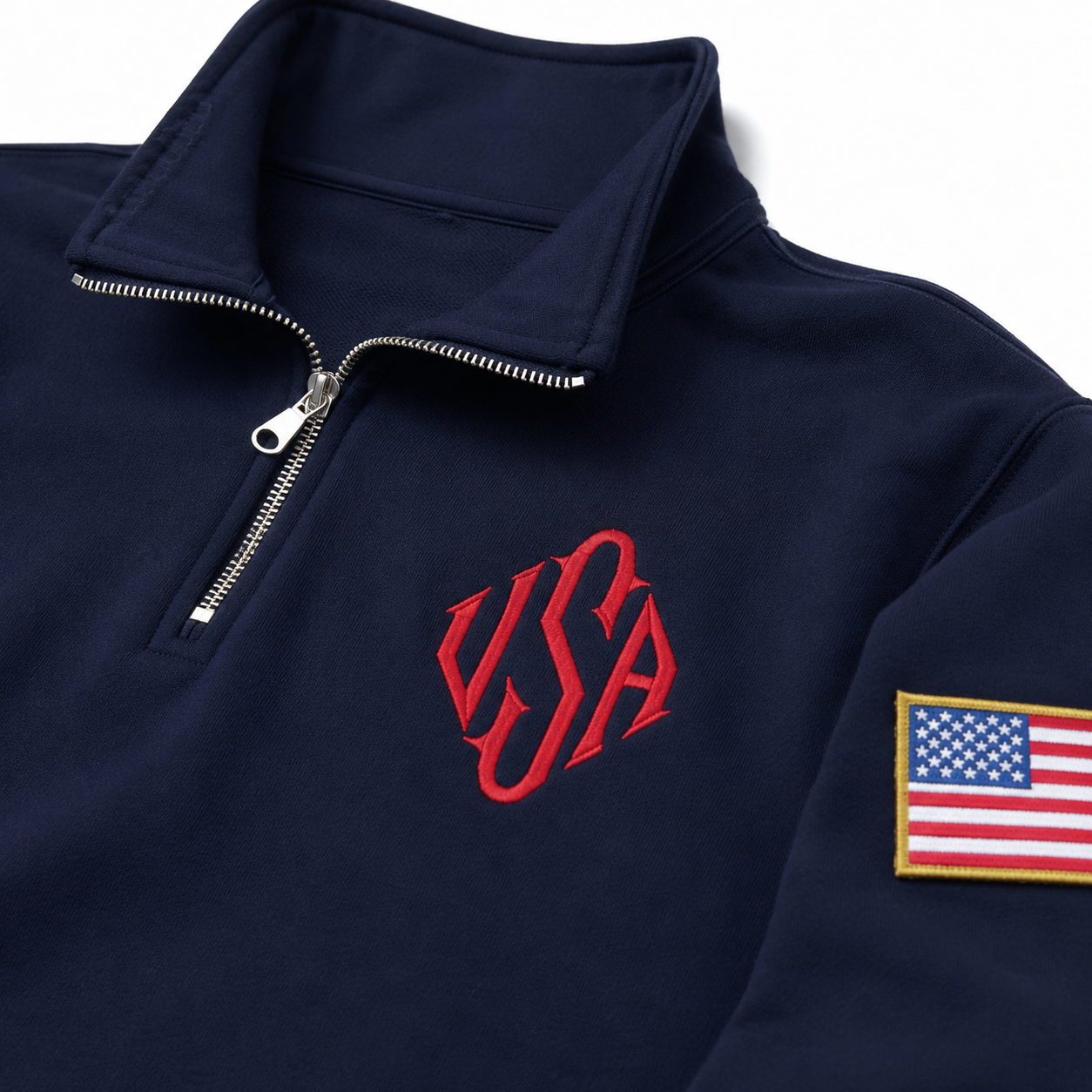 Retro Quarter-Zip Embroidered USA Sweatshirt