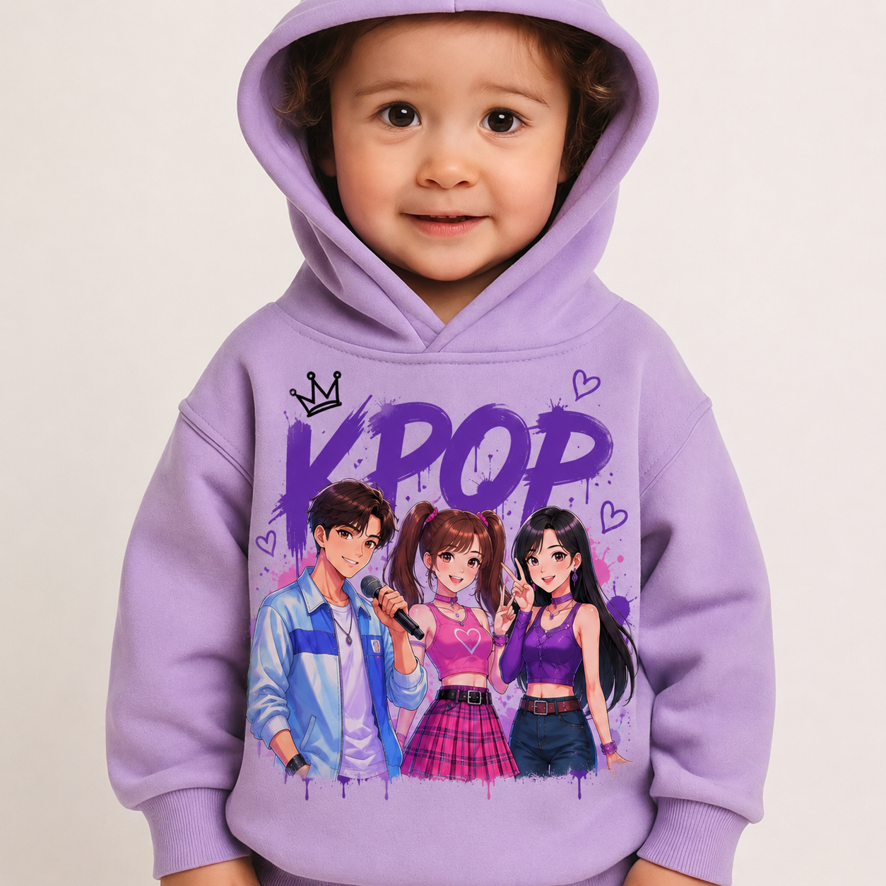 Moletom em várias cores da coleção K-Pop para crianças de 3 a 14 anos.