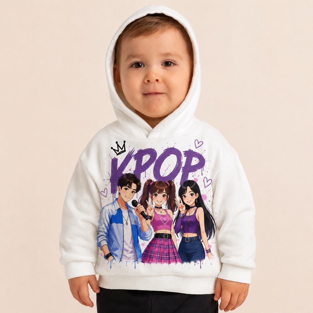 Moletom em várias cores da coleção K-Pop para crianças de 3 a 14 anos.