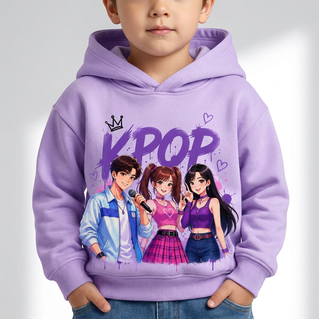 Moletom em várias cores da coleção K-Pop para crianças de 3 a 14 anos.