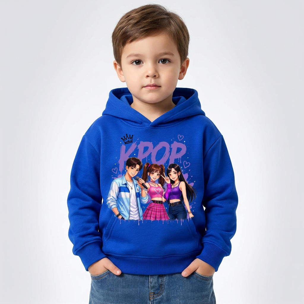 Moletom em várias cores da coleção K-Pop para crianças de 3 a 14 anos.