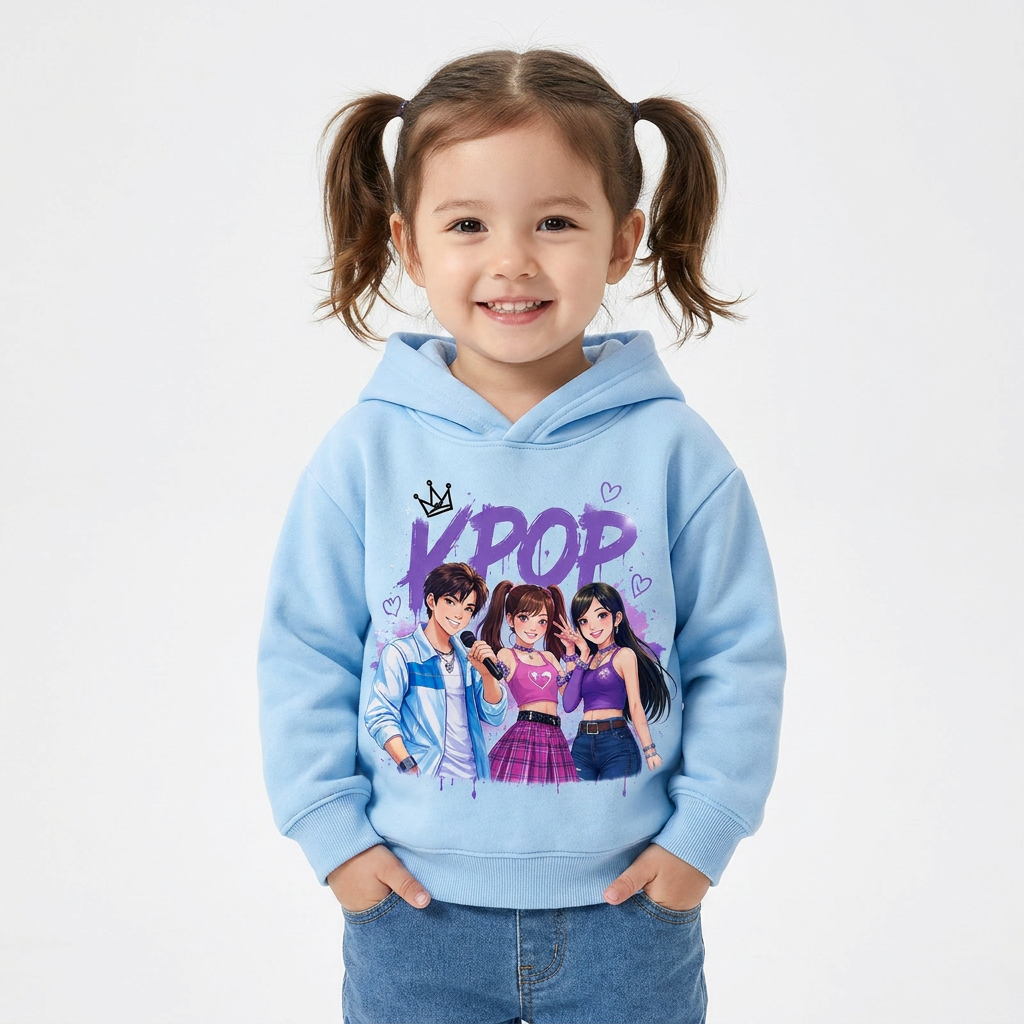 Moletom em várias cores da coleção K-Pop para crianças de 3 a 14 anos.