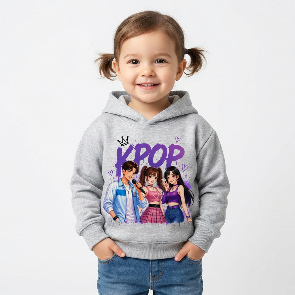 Moletom em várias cores da coleção K-Pop para crianças de 3 a 14 anos.