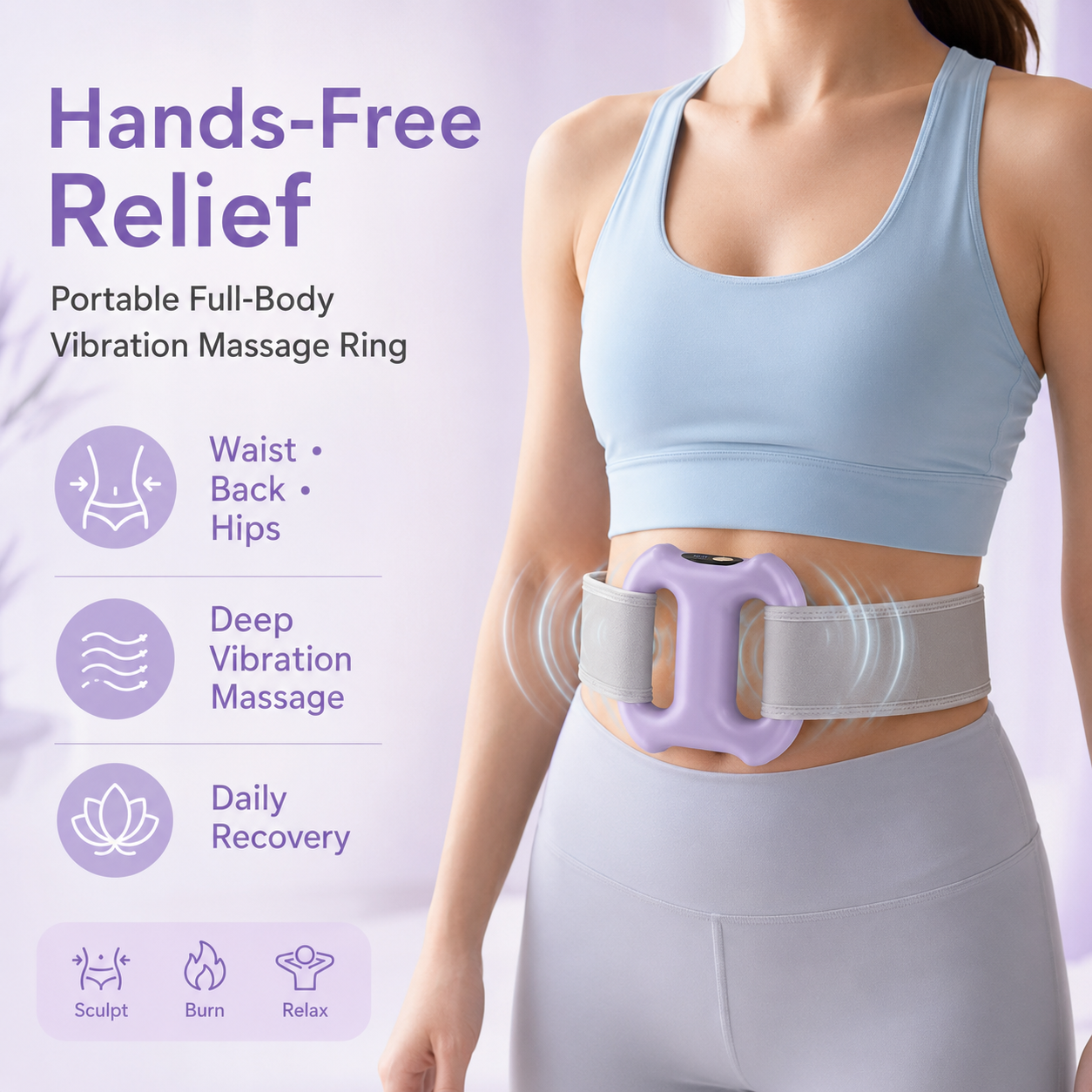 Portable Full-Body Vibration Massage Ring – 8 Massage Settings & Hands-Free Strap