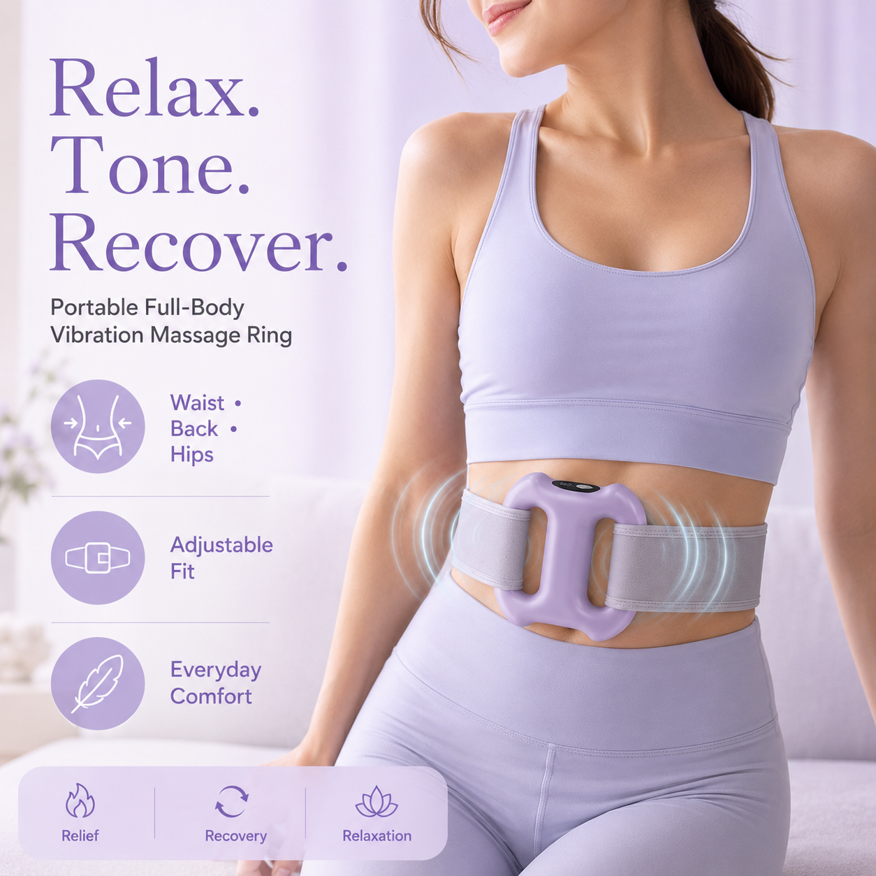 Portable Full-Body Vibration Massage Ring – 8 Massage Settings & Hands-Free Strap