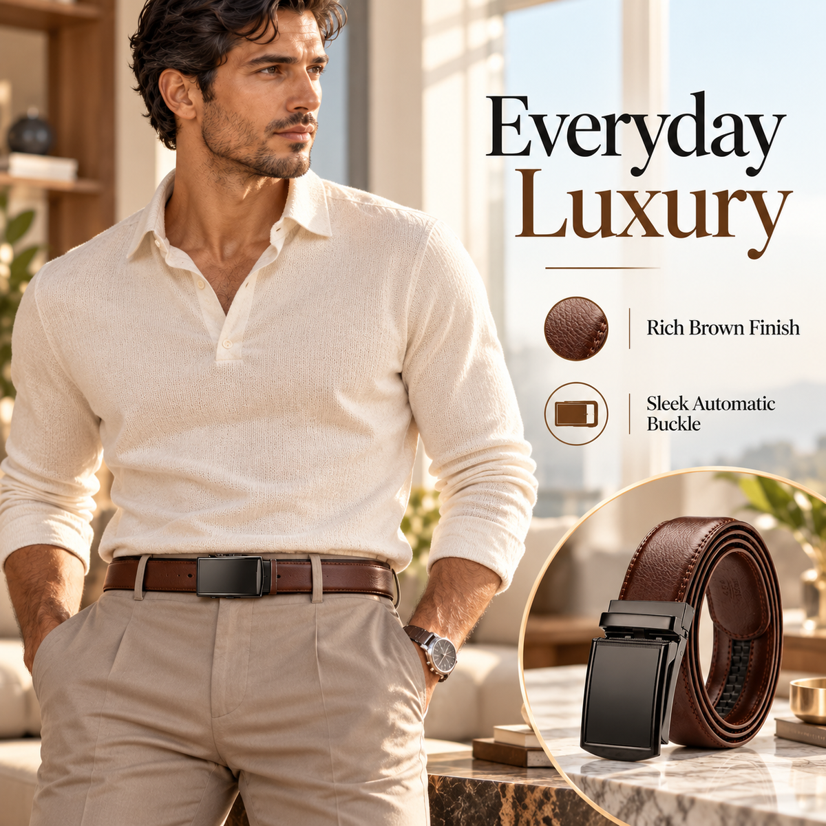 Men’s Leather Ratchet Belt – Black & Brown
