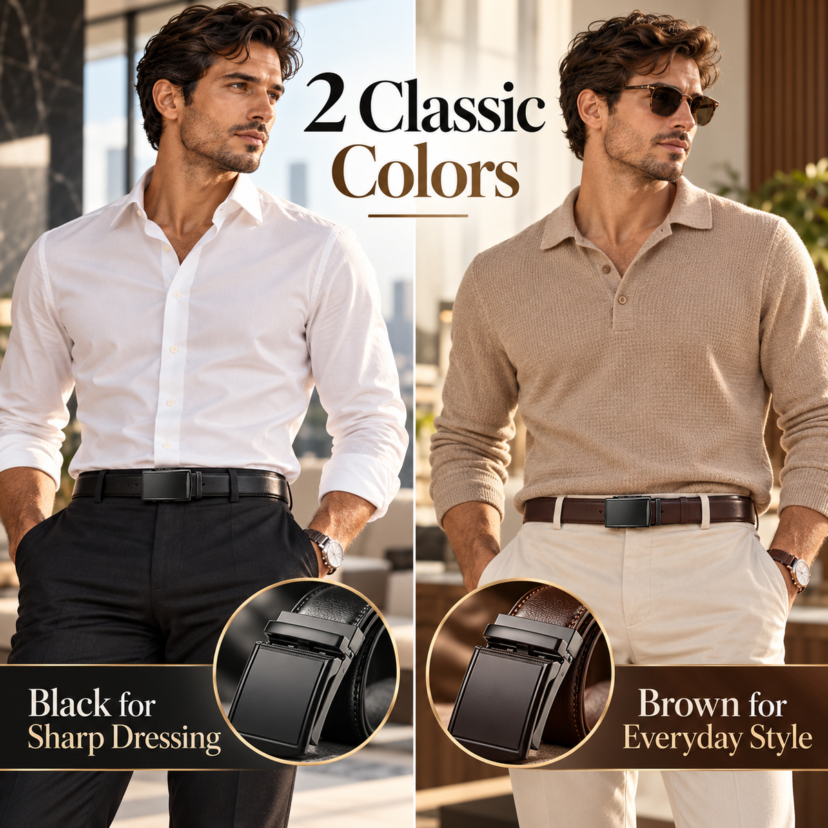 Men’s Leather Ratchet Belt – Black & Brown