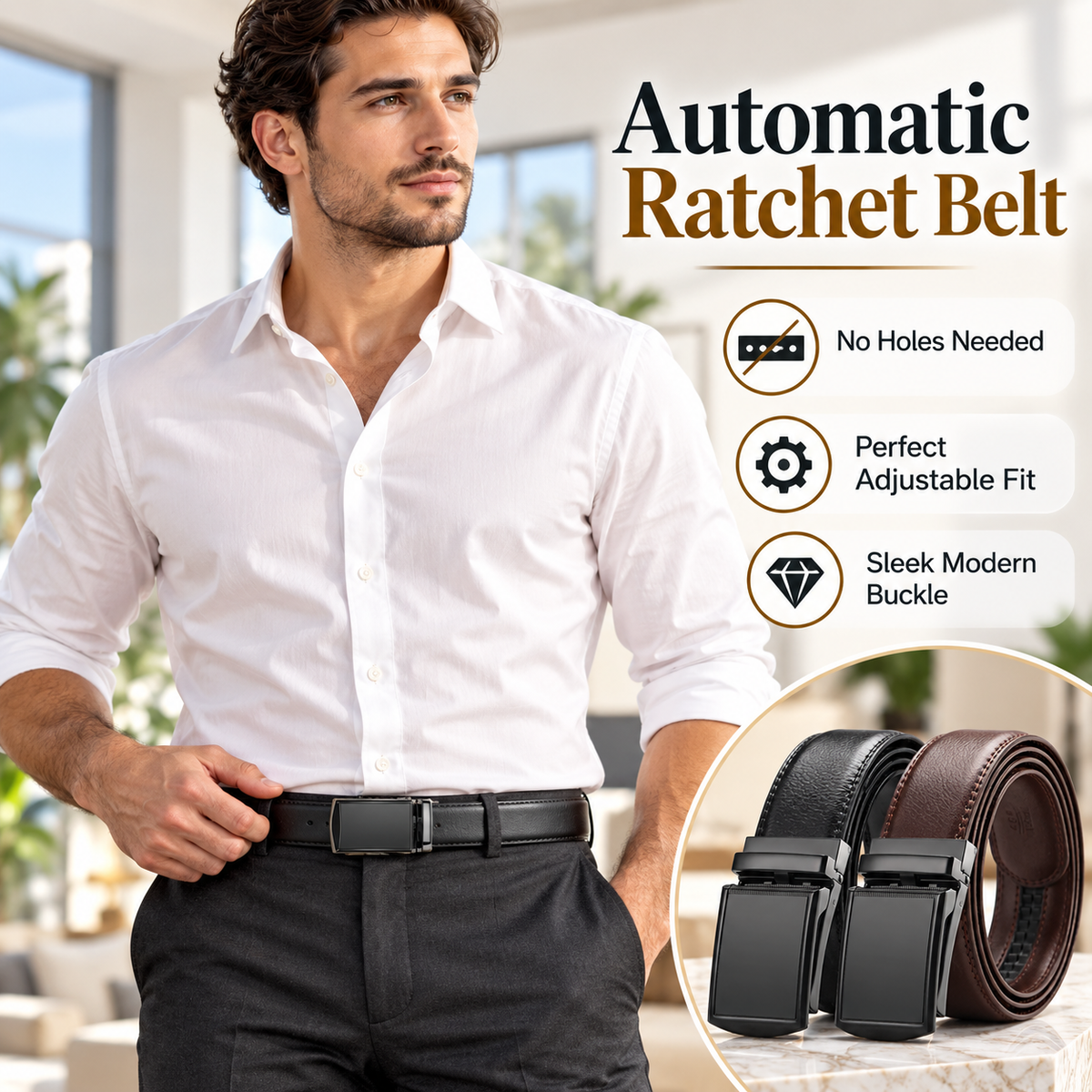 Men’s Leather Ratchet Belt – Black & Brown