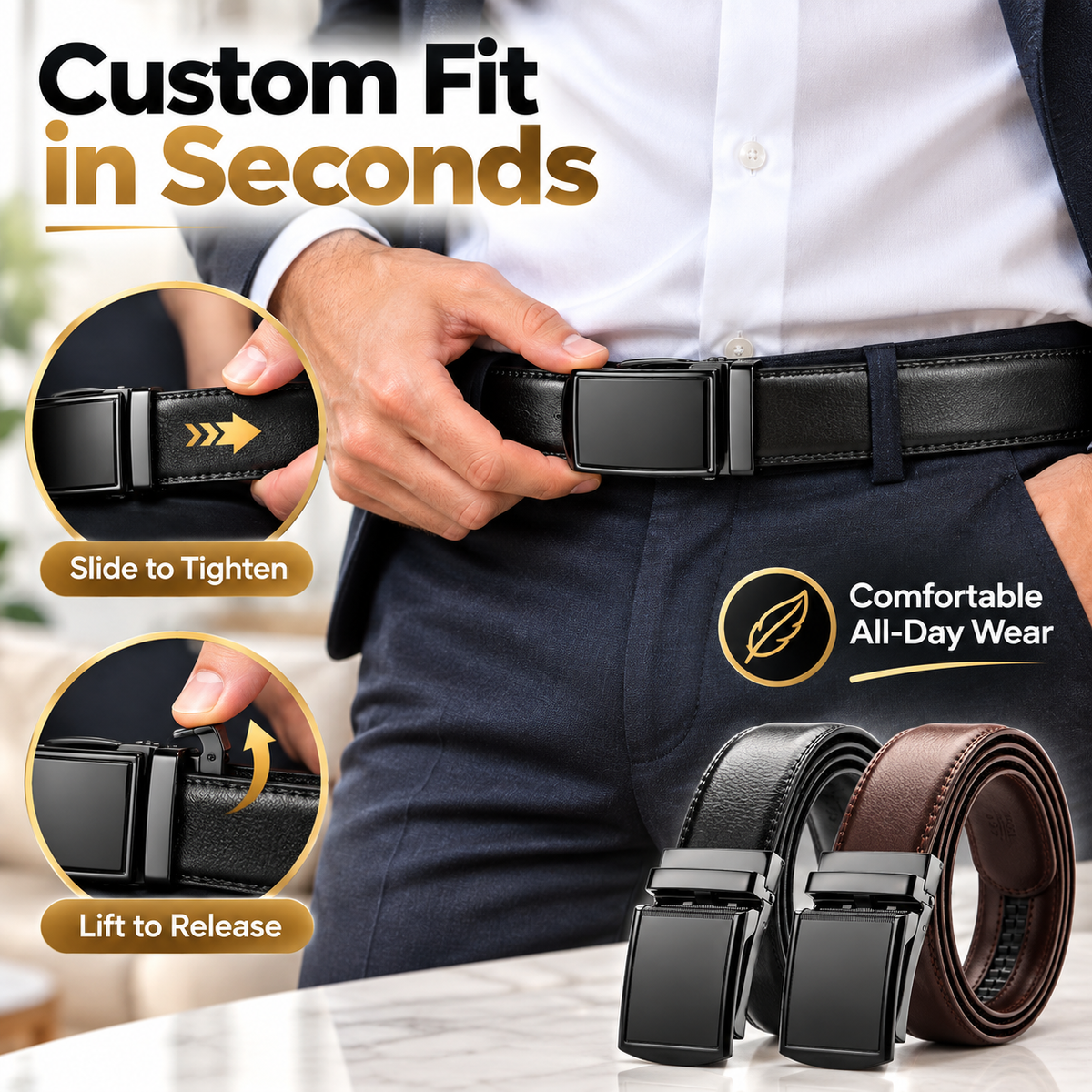 Men’s Leather Ratchet Belt – Black & Brown