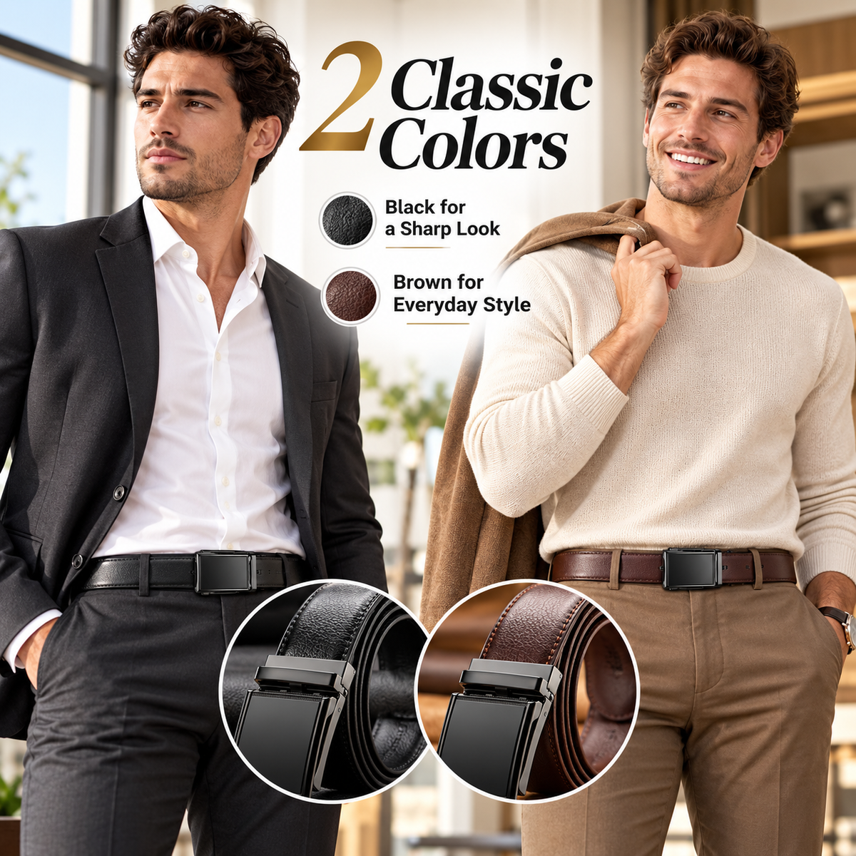 Men’s Leather Ratchet Belt – Black & Brown