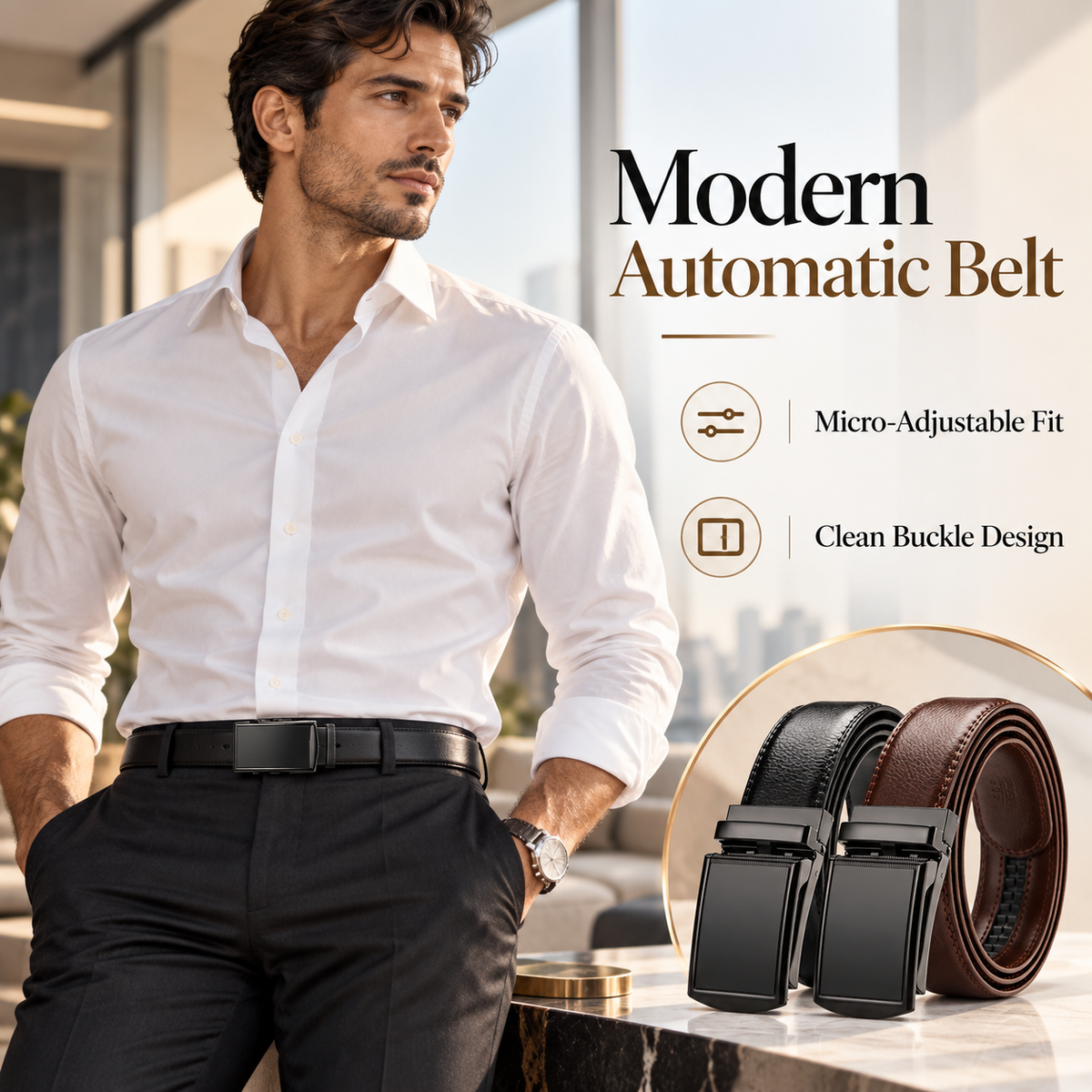 Men’s Leather Ratchet Belt – Black & Brown