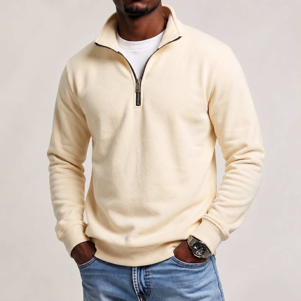 Pull à col zippé pour homme toutes saisons — Sweat-shirt doux et décontracté