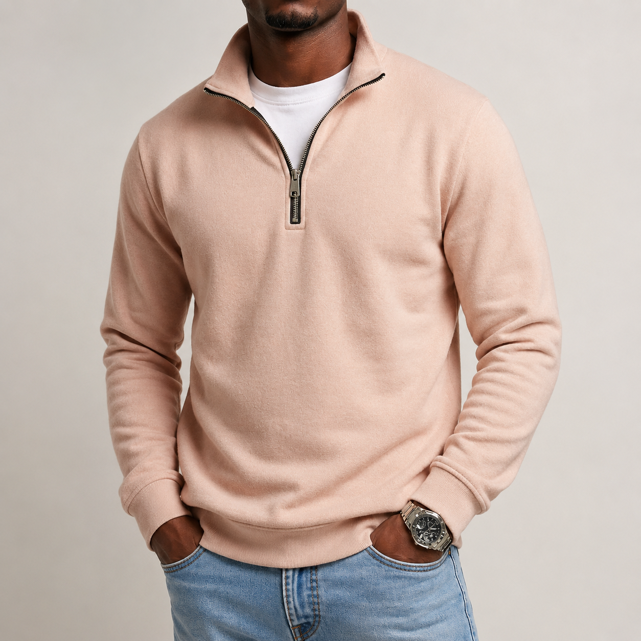 Pull à col zippé pour homme toutes saisons — Sweat-shirt doux et décontracté