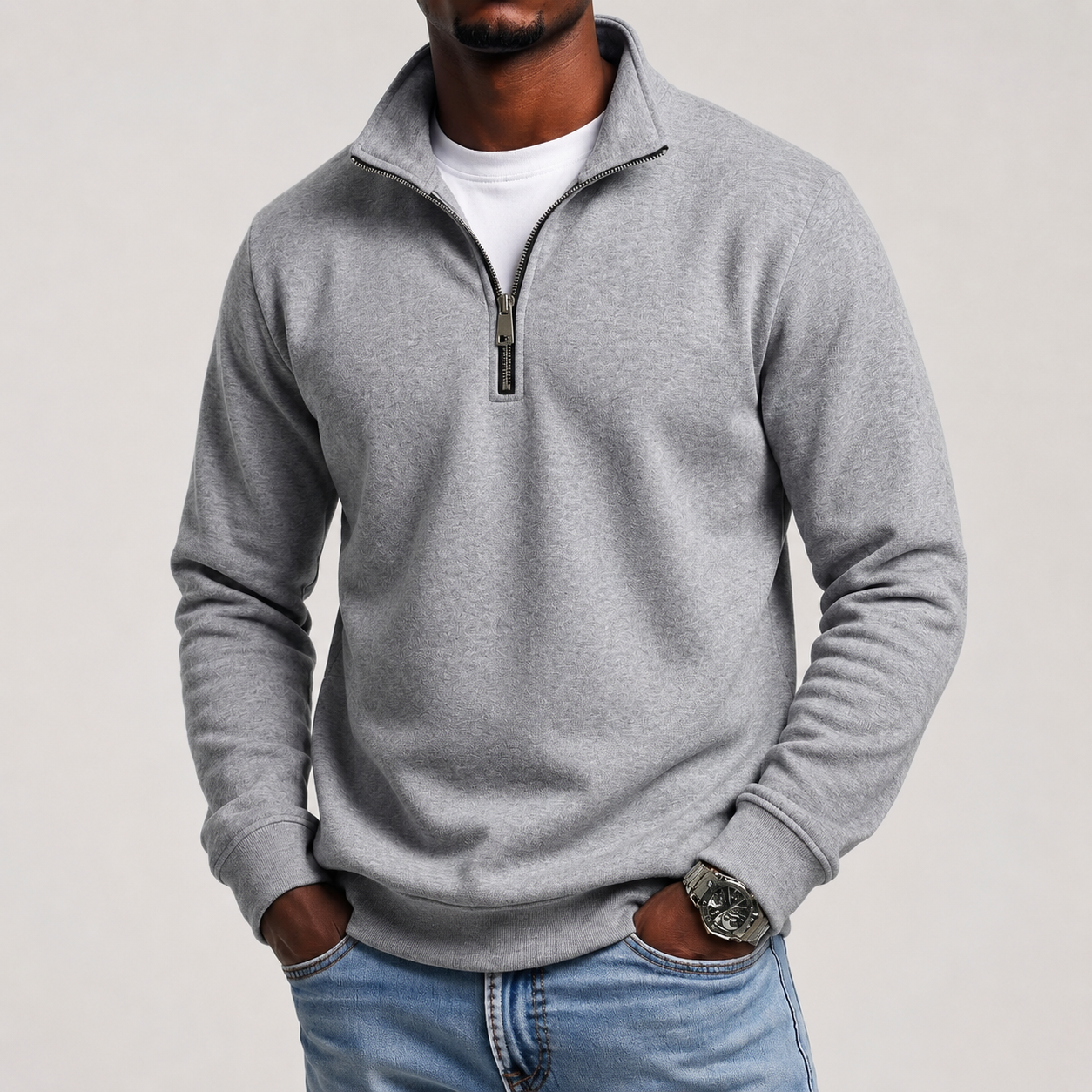Pull à col zippé pour homme toutes saisons — Sweat-shirt doux et décontracté