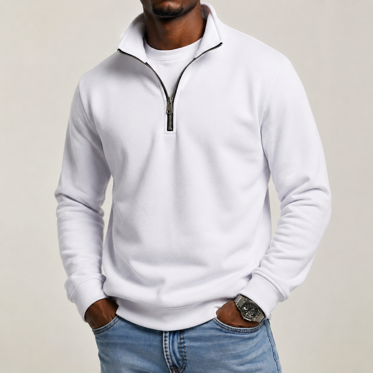 Pull à col zippé pour homme toutes saisons — Sweat-shirt doux et décontracté