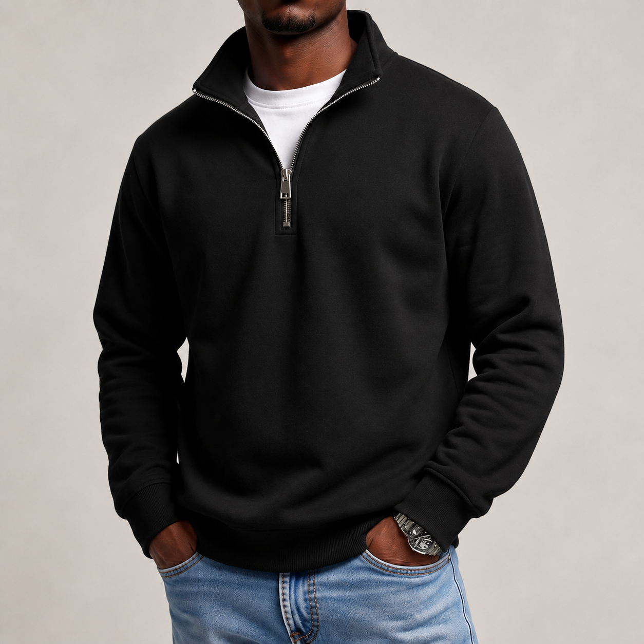 Pull à col zippé pour homme toutes saisons — Sweat-shirt doux et décontracté