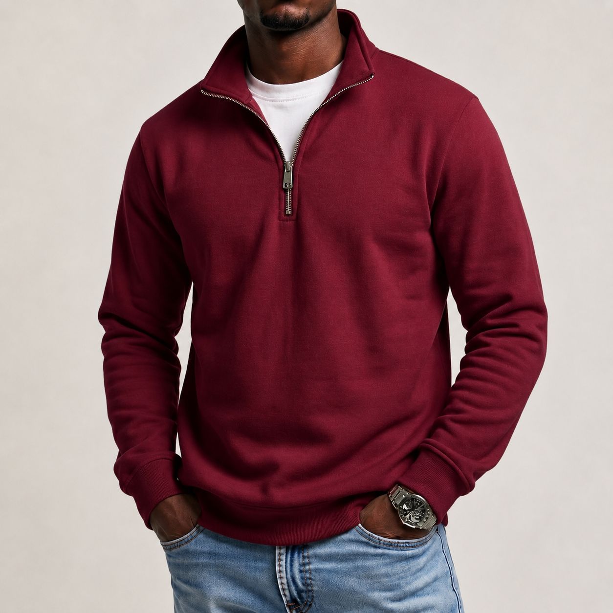 Pull à col zippé pour homme toutes saisons — Sweat-shirt doux et décontracté