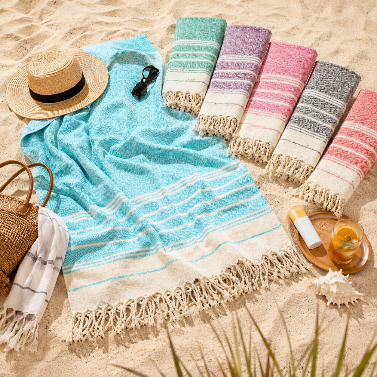 Oversized Turkish Cotton Hammam Towel – 100 × 180 cm (39.4 × 70.9 in)