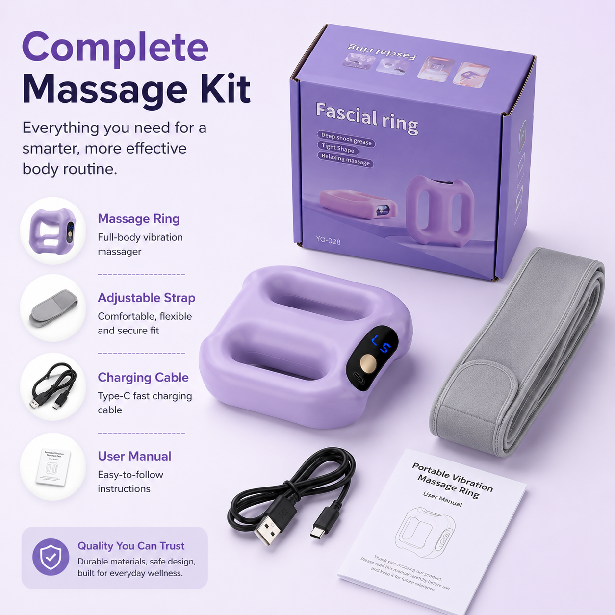 Portable Full-Body Vibration Massage Ring – 8 Massage Settings & Hands-Free Strap