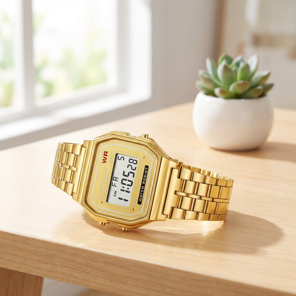 Retro Digital Watch – Rose Gold & Silver