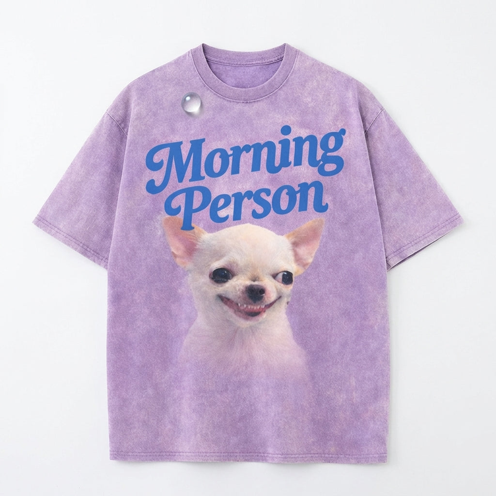 Morning Person Vintage Washed T-Shirt - Heavy Weight 100% Cotton
