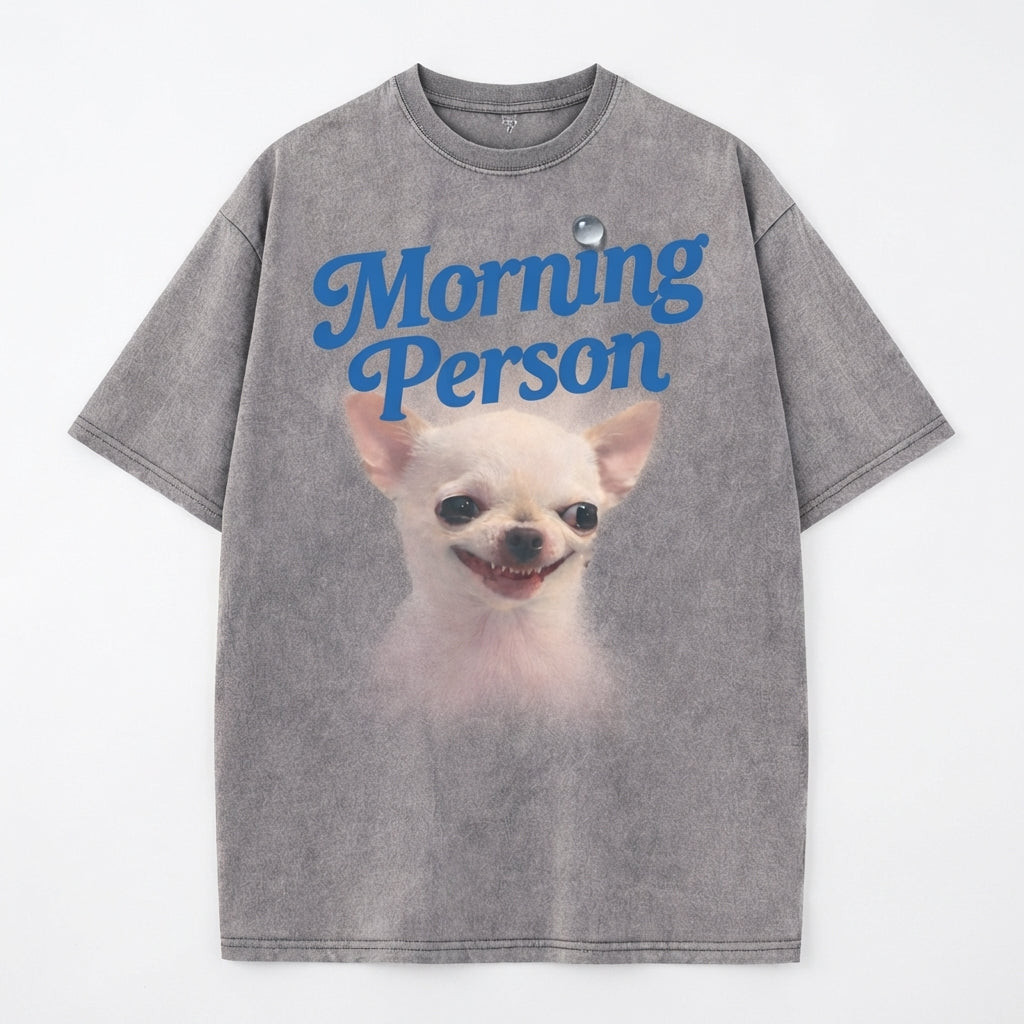 Morning Person Vintage Washed T-Shirt - Heavy Weight 100% Cotton