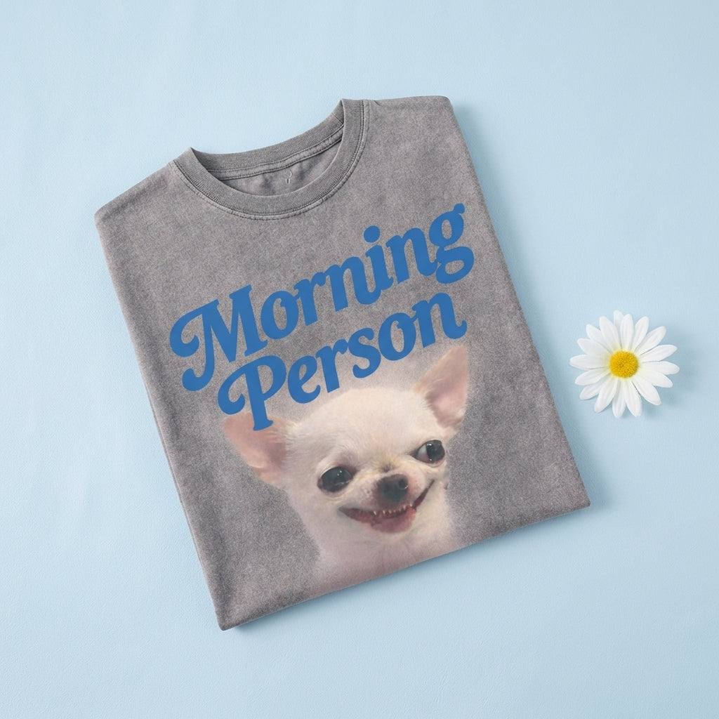 Morning Person Vintage Washed T-Shirt - Heavy Weight 100% Cotton