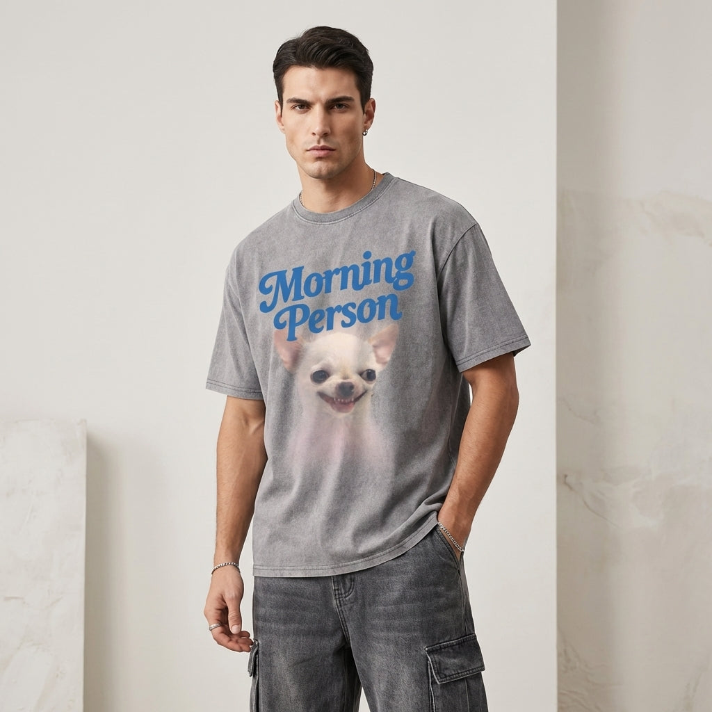 Morning Person Vintage Washed T-Shirt - Heavy Weight 100% Cotton