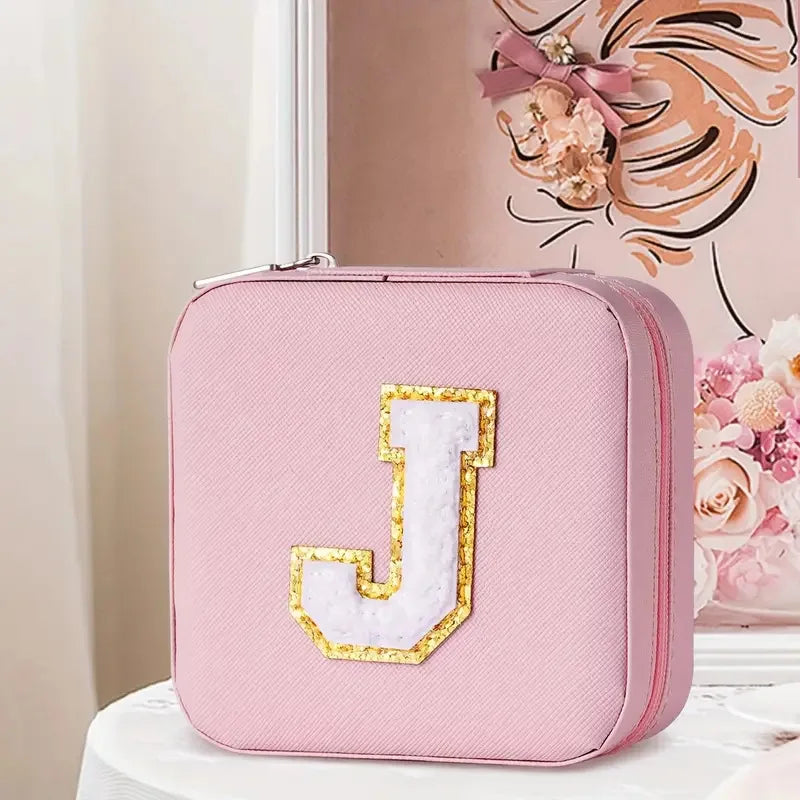 Estojo de viagem personalizado para joias com letras – Coleção Universitária Rosa