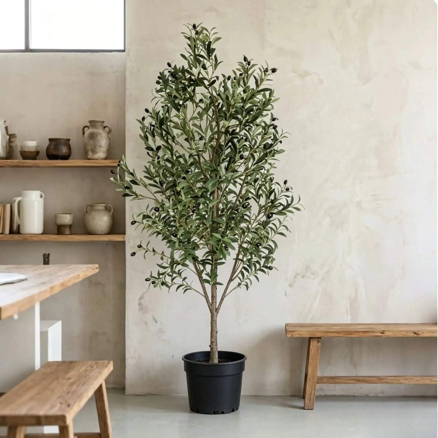 Realistic Artificial Olive Tree with Pot – No-Maintenance Indoor Decor