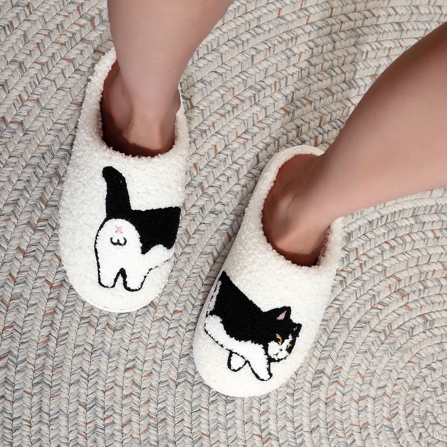 Cow Cat Embroidered Cozy Slippers – Warm & Non-Slip