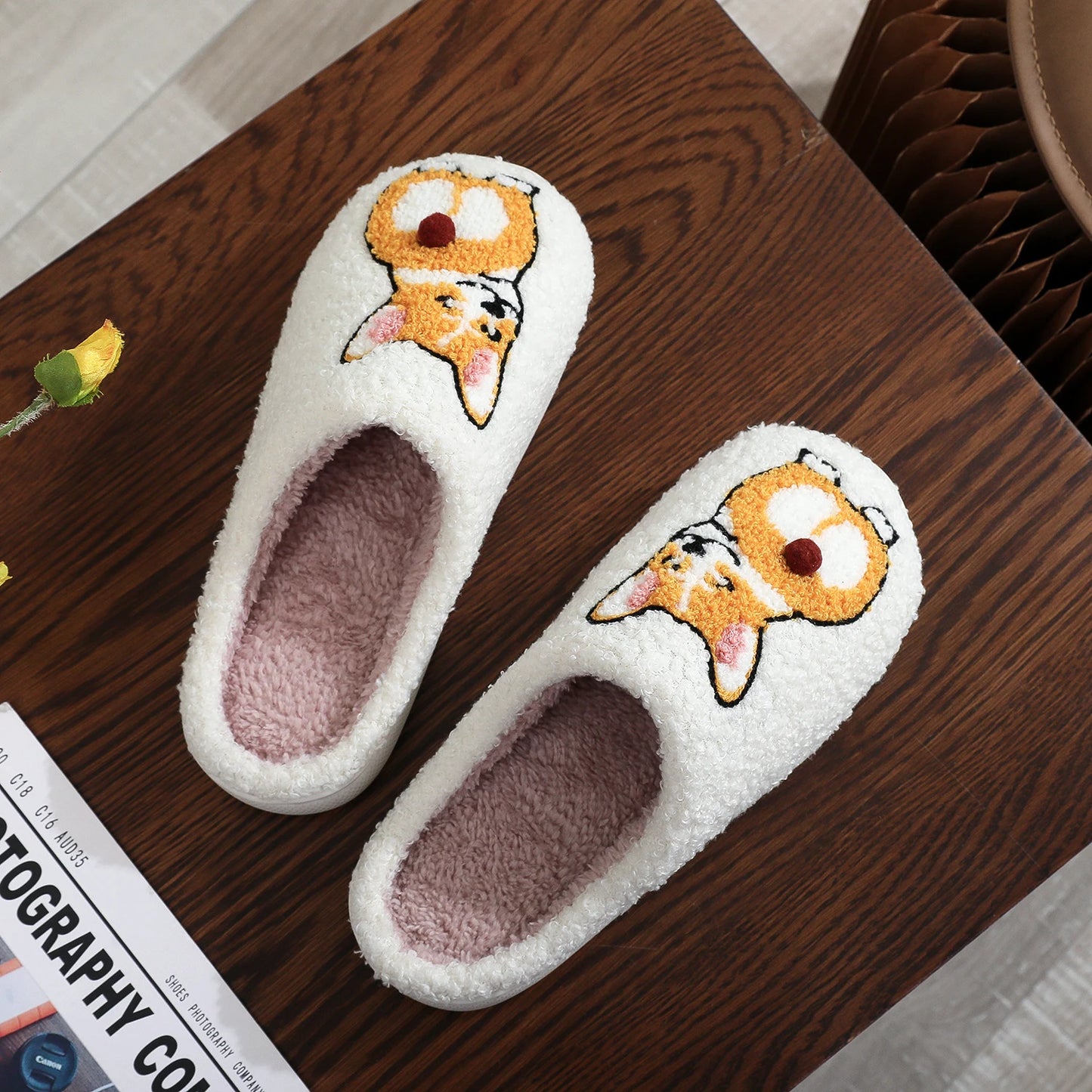 Corgi Embroidered Cozy Slippers – Warm & Non-Slip