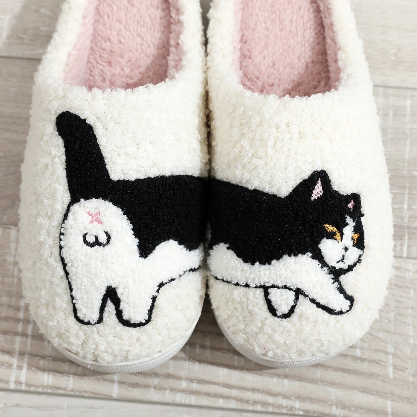 Cow Cat Embroidered Cozy Slippers – Warm & Non-Slip