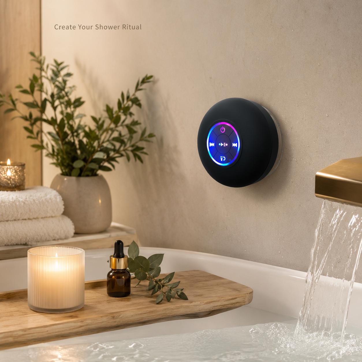 Portable Bluetooth Shower Speaker with LED Light