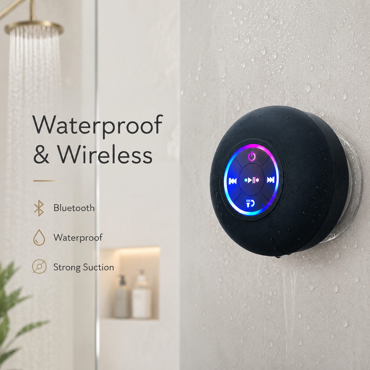 Portable Bluetooth Shower Speaker with LED Light