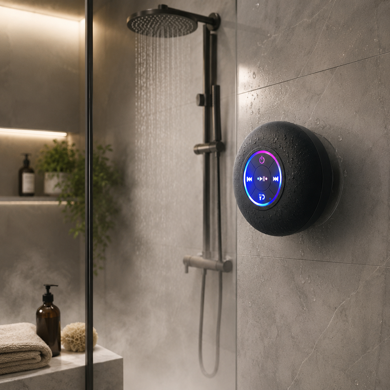 Portable Bluetooth Shower Speaker with LED Light