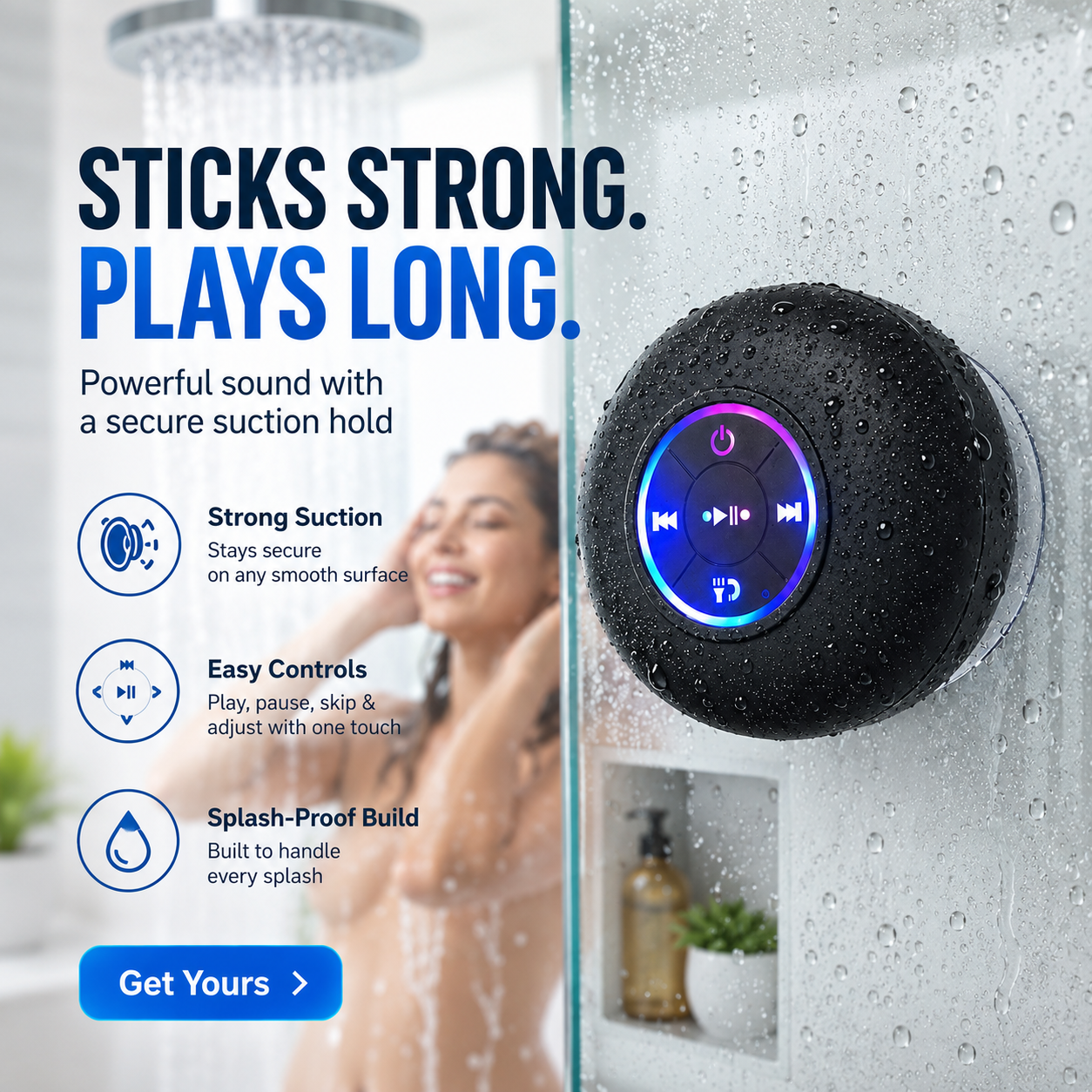 Portable Bluetooth Shower Speaker with LED Light