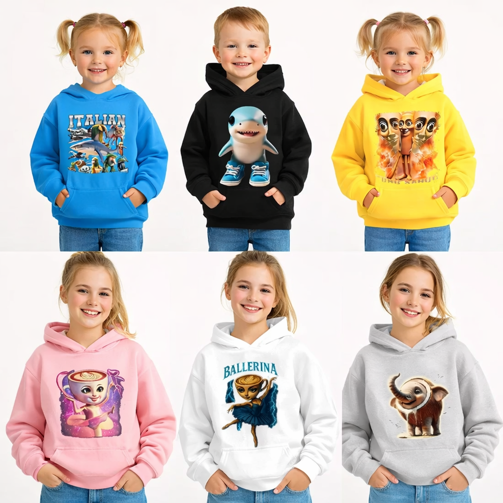 Sweatshirt Meme Viral Italian Brainrot Tendência Idades 3–14