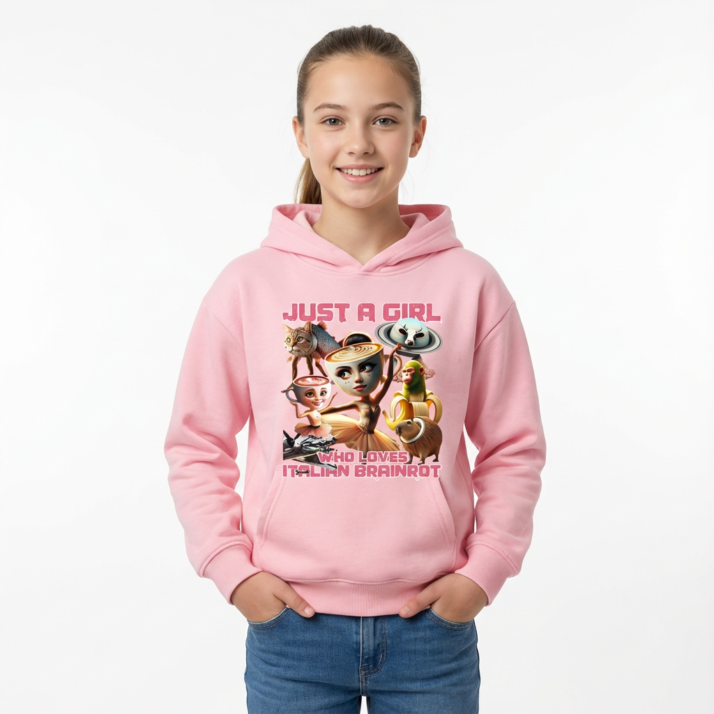 Sweatshirt Meme Viral Italian Brainrot Tendência Idades 3–14