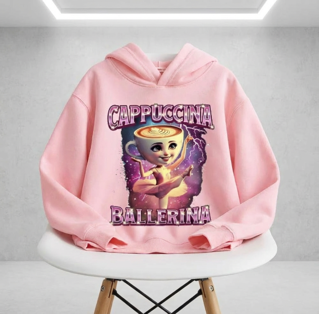 Sweatshirt Meme Viral Italian Brainrot Tendência Idades 3–14